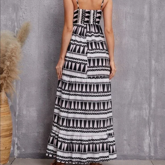 Boho Geo Abstract Print Cami Maxi Dress GREEN - Picture 8 of 11